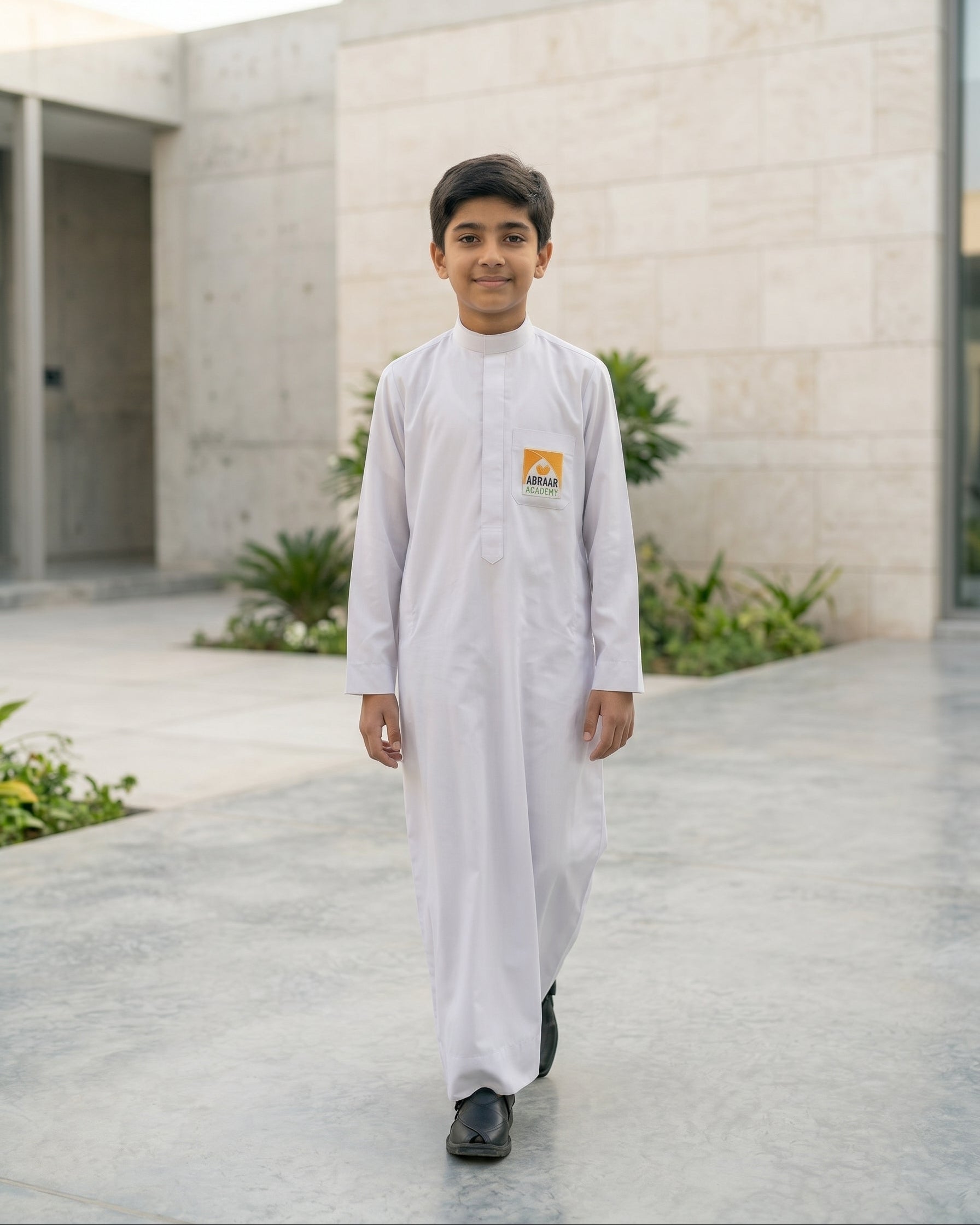 White student thobe for boys, boys white jubbah, Islamic school attire, school uniform for kids, affordable Sunnah wear, traditional school clothing, white gandora for boys.