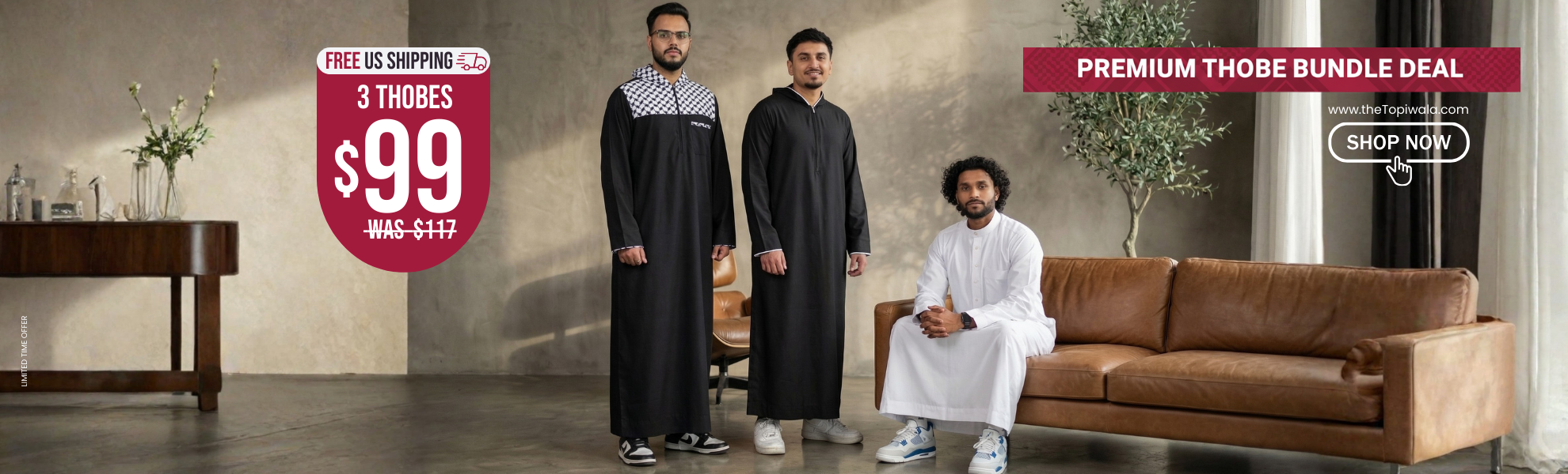 Shop the best premium men's thobes and jubbahs bundle deal. Get 3 Islamic robes for $99 with free US shipping. Perfect modest Muslim fashion for Ramadan 2026 and Eid. Includes Palestine hoodie, black, and white styles. Top Islamic menswear online.