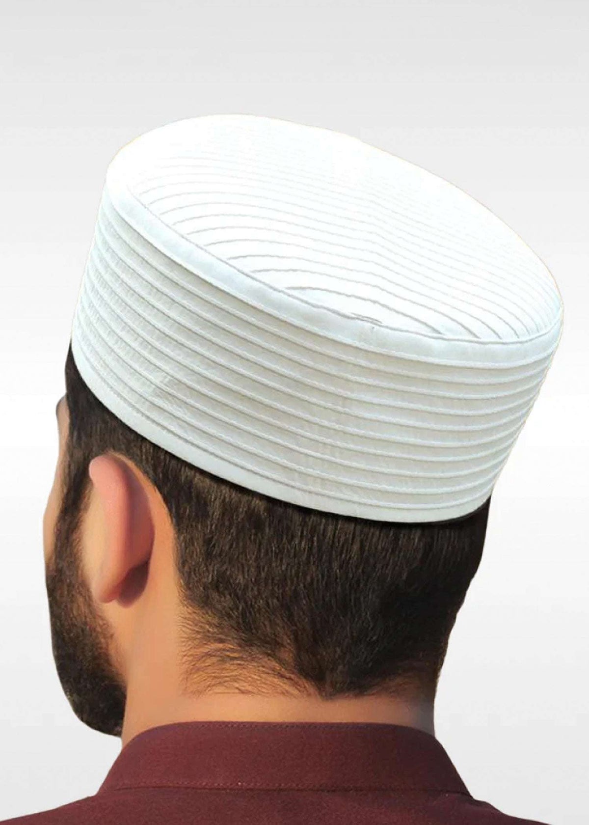 Off white ribbed structured kufi prayer cap for men, an everyday Sunnah essential
