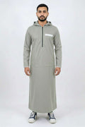 Men's Sage Green Hooded Thobe – Sporty Half-Zip