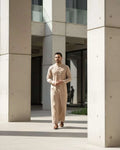 Men's Sand Beige Thobe – Button-Down Placket