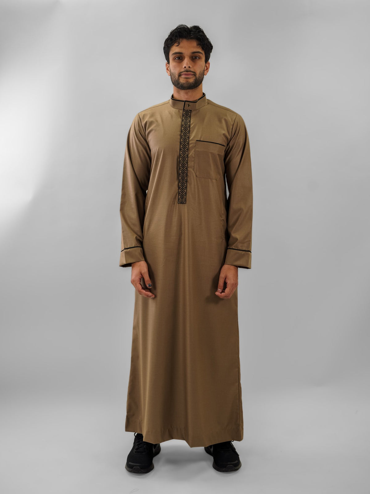 Sand beige honeycomb texture thobe for men, back view