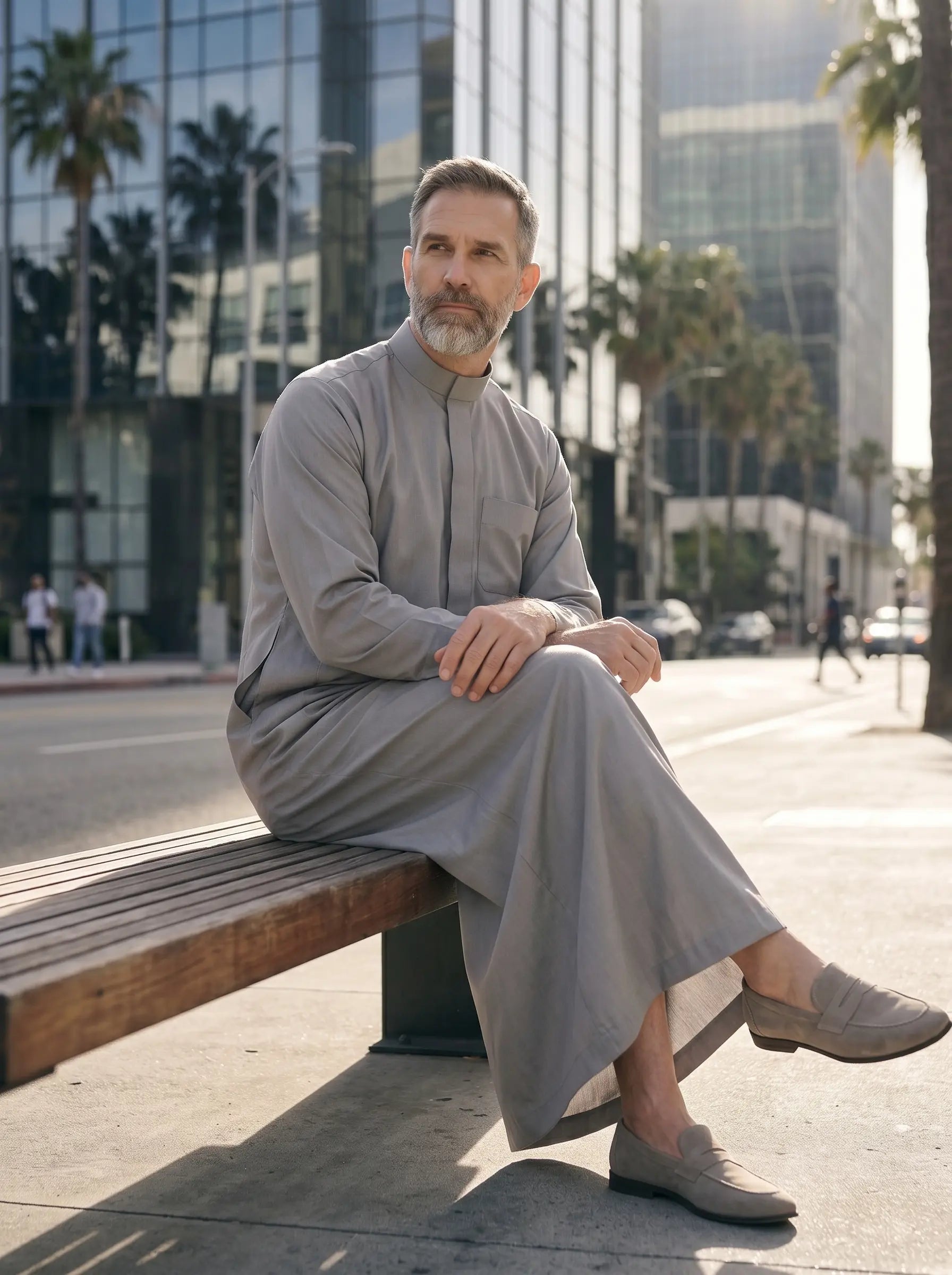 Premium Minimalist Light Grey Thobe with Hidden Placket