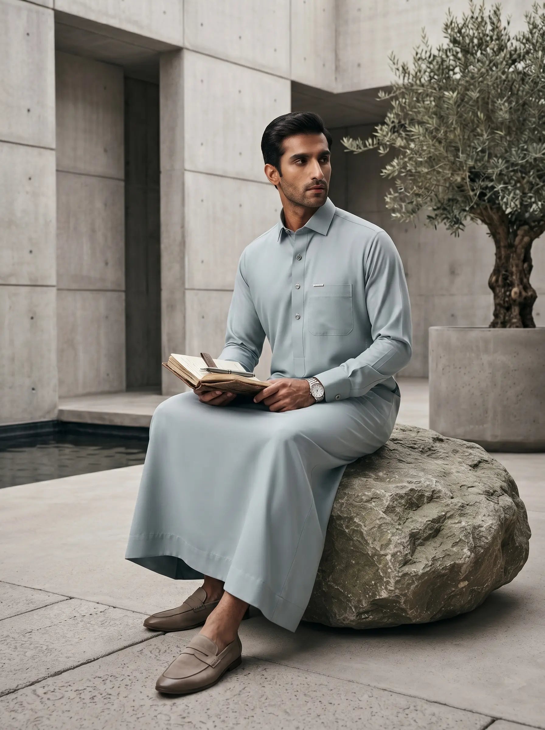 Premium Executive Ice Blue Thobe with Shirt Collar