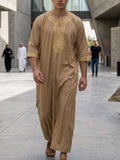 Men's Beige Moroccan Thobe – Gold Embroidery