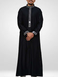 Men's Black Palestine Embroidered Thobe – Mandarin Collar