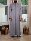 Men's Gray Embroidered Thobe – Mandarin Collar
