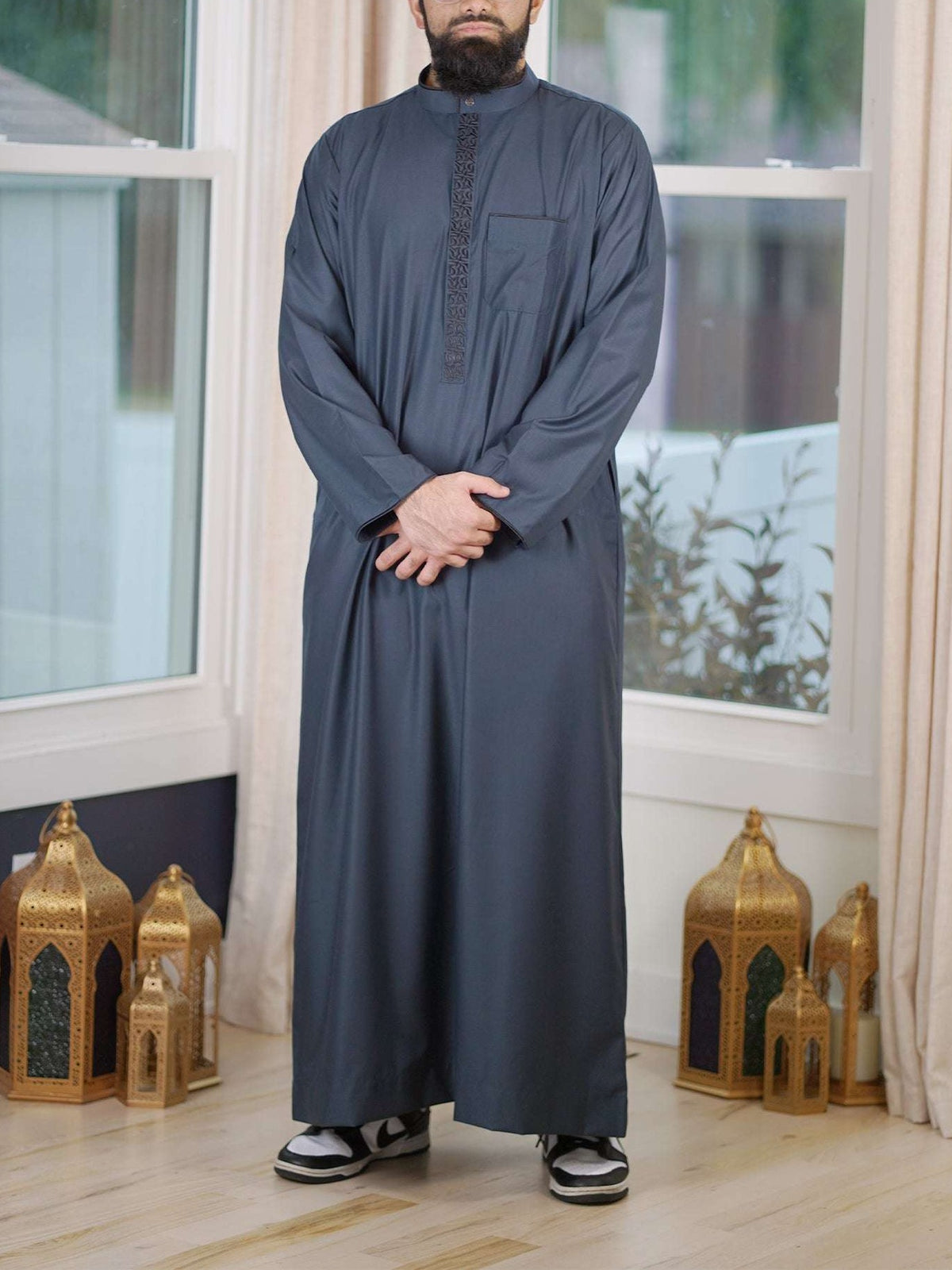 Slate blue embroidered thobe