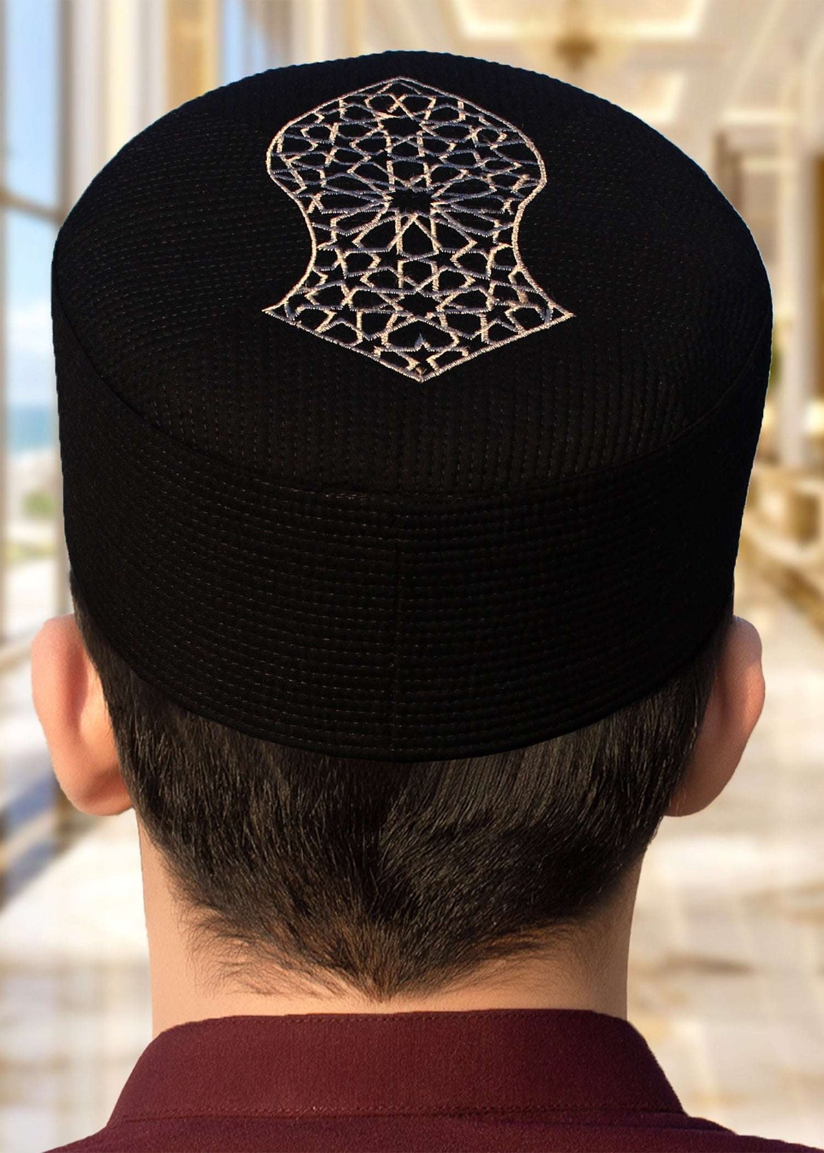 Sultan structured kufi prayer cap for men, side-facing product shot