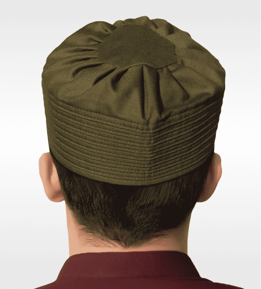 Ash pleated gathered kufi prayer cap for men, made for daily salah