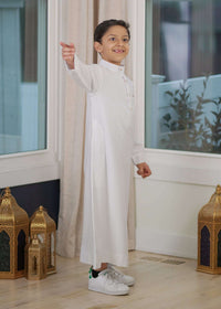 Boys' White Thobe – Contrast Button Placket