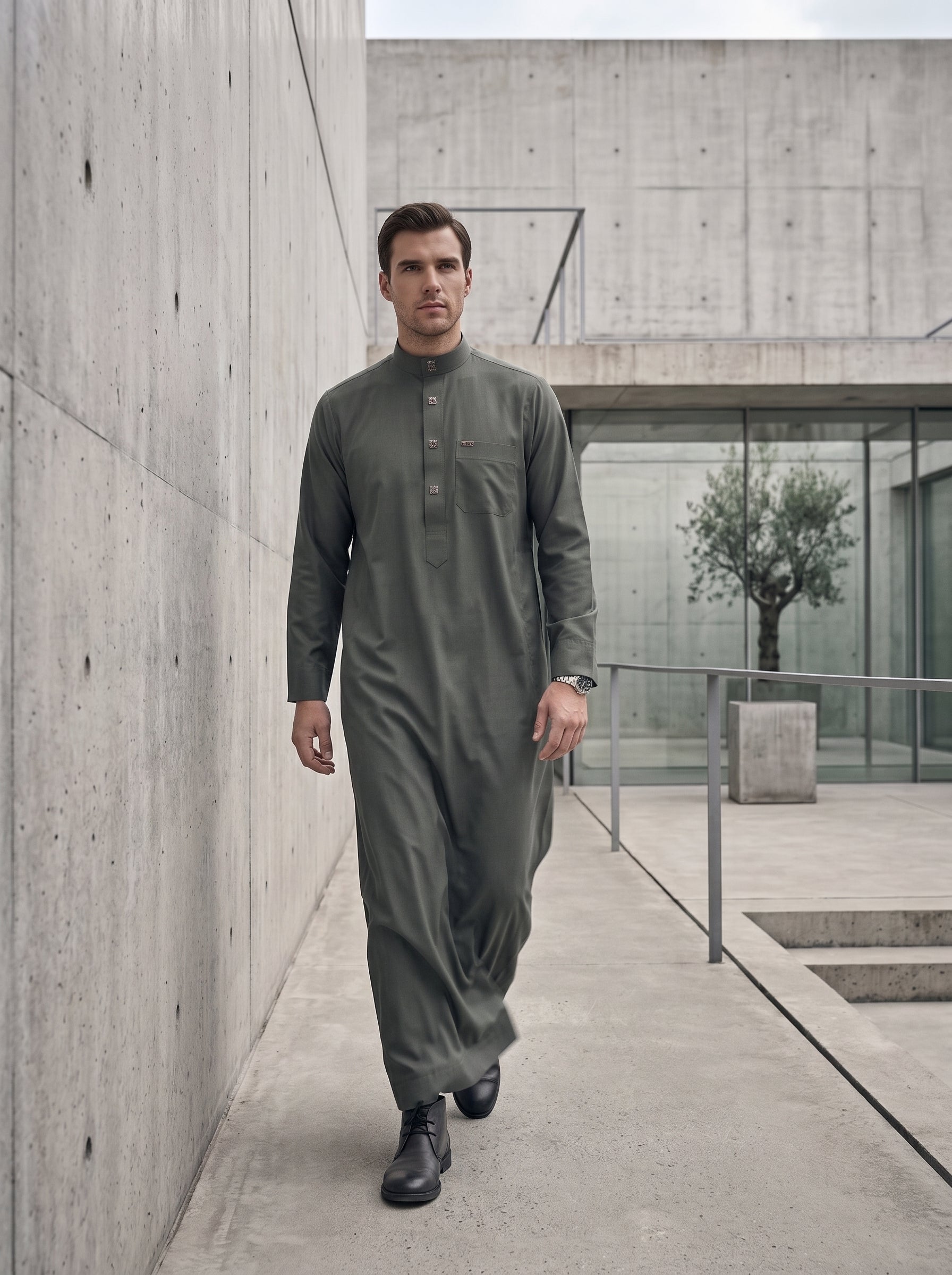 Premium Minimalist Slate Grey Thobe