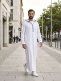 Men's White Hooded Sport Thobe – Half-Zip