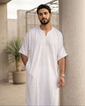 Men's White Moroccan Thobe – Tone-on-Tone Embroidery