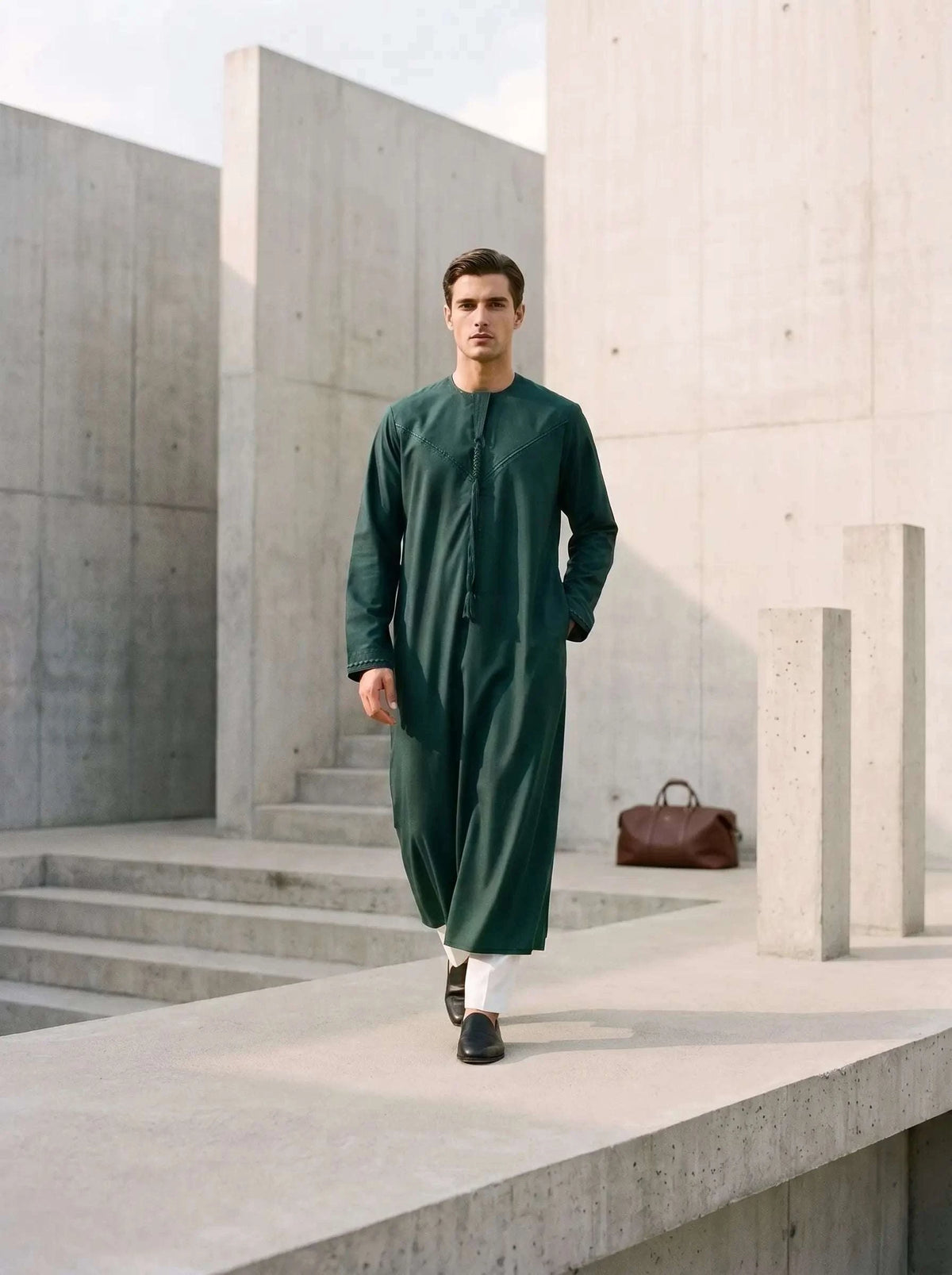 White thobe trouser for men, full front view